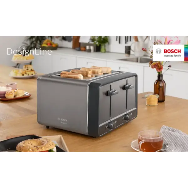 BOSCH TAT5P445GB 4 SLICE TOASTER GUN METAL Masons